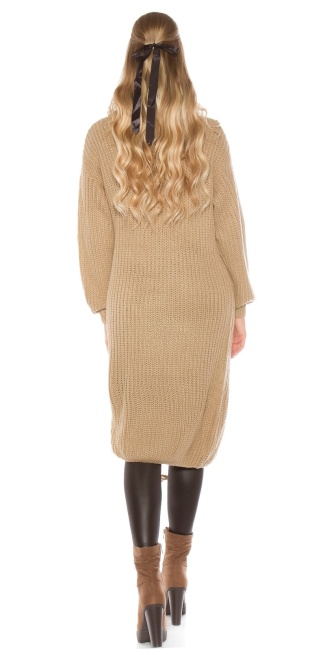 Trendy chunky knit dress with XL collar Cappuccino